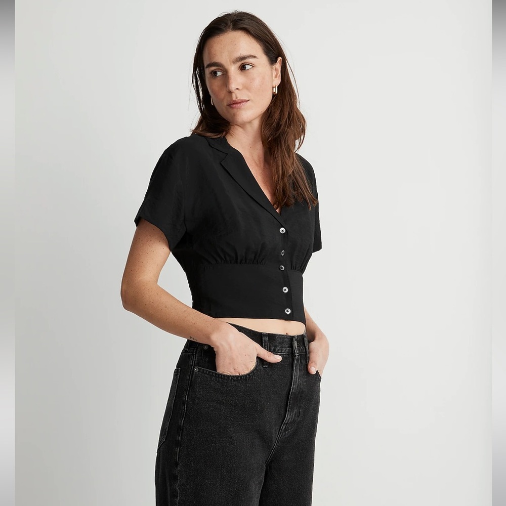 NWT Madewell Drapey Banded Bottom Short Sleeve Button Down Top